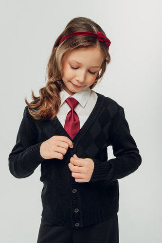 Кардиган вязаный ромб синий девочки K001