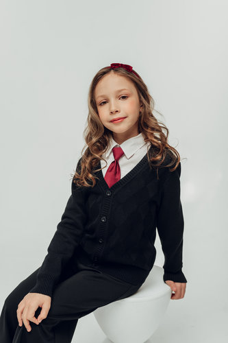 Кардиган вязаный ромб синий девочки K001