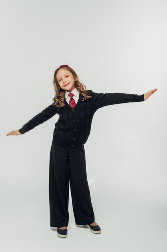 Кардиган вязаный ромб синий девочки K001